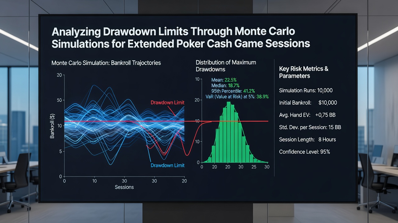 Detailed Monte Carlo output charts displaying drawdown percentiles over multi-hour poker sessions