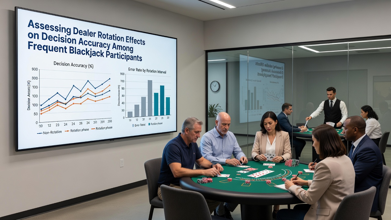 Close-up of blackjack decisions being made at a felt table after a dealer switch