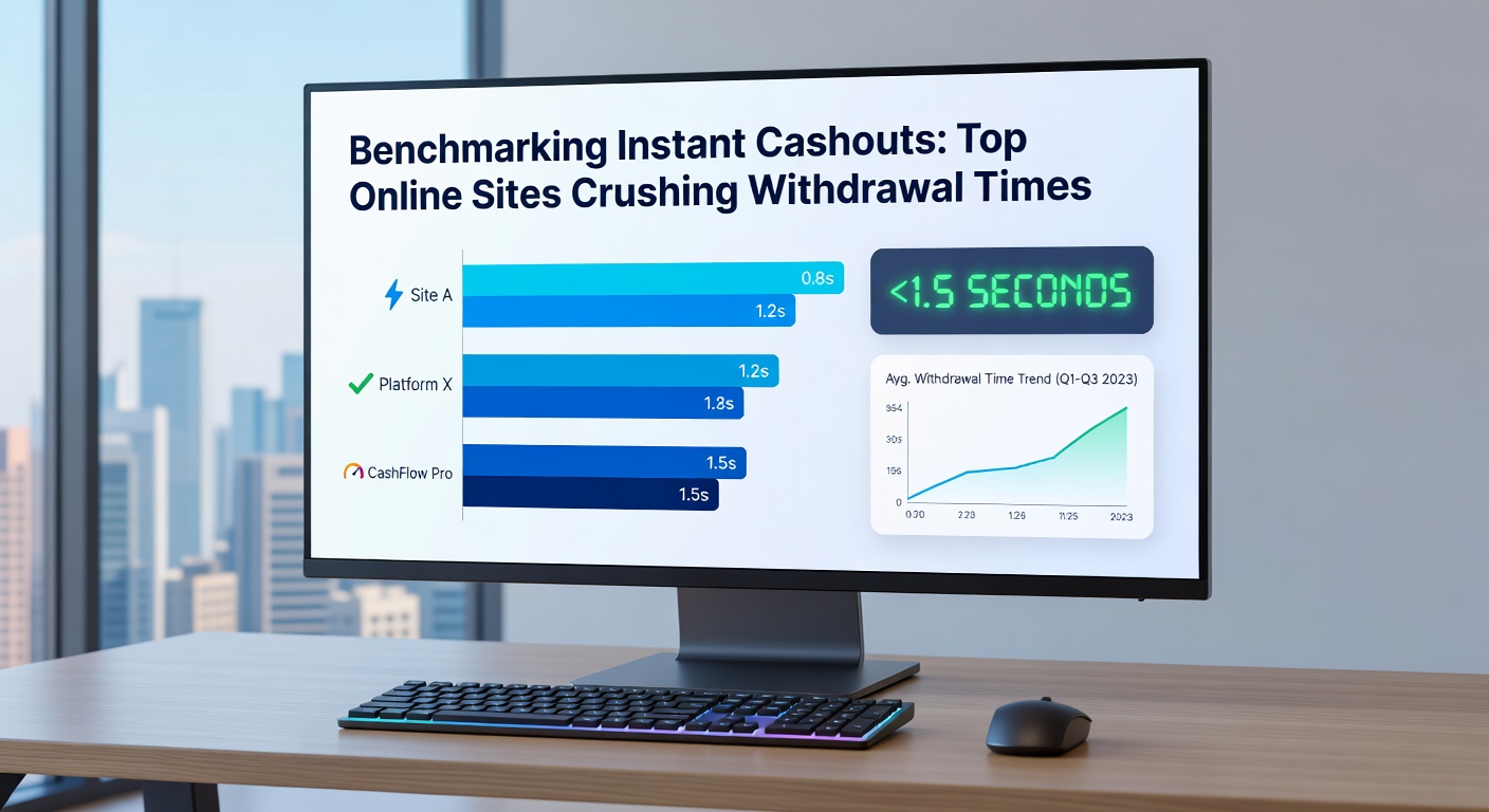 Comparative bar graph of withdrawal times for leading online casinos, with bars in blue and green showing crypto options under 5 minutes versus fiat at 20+ minutes