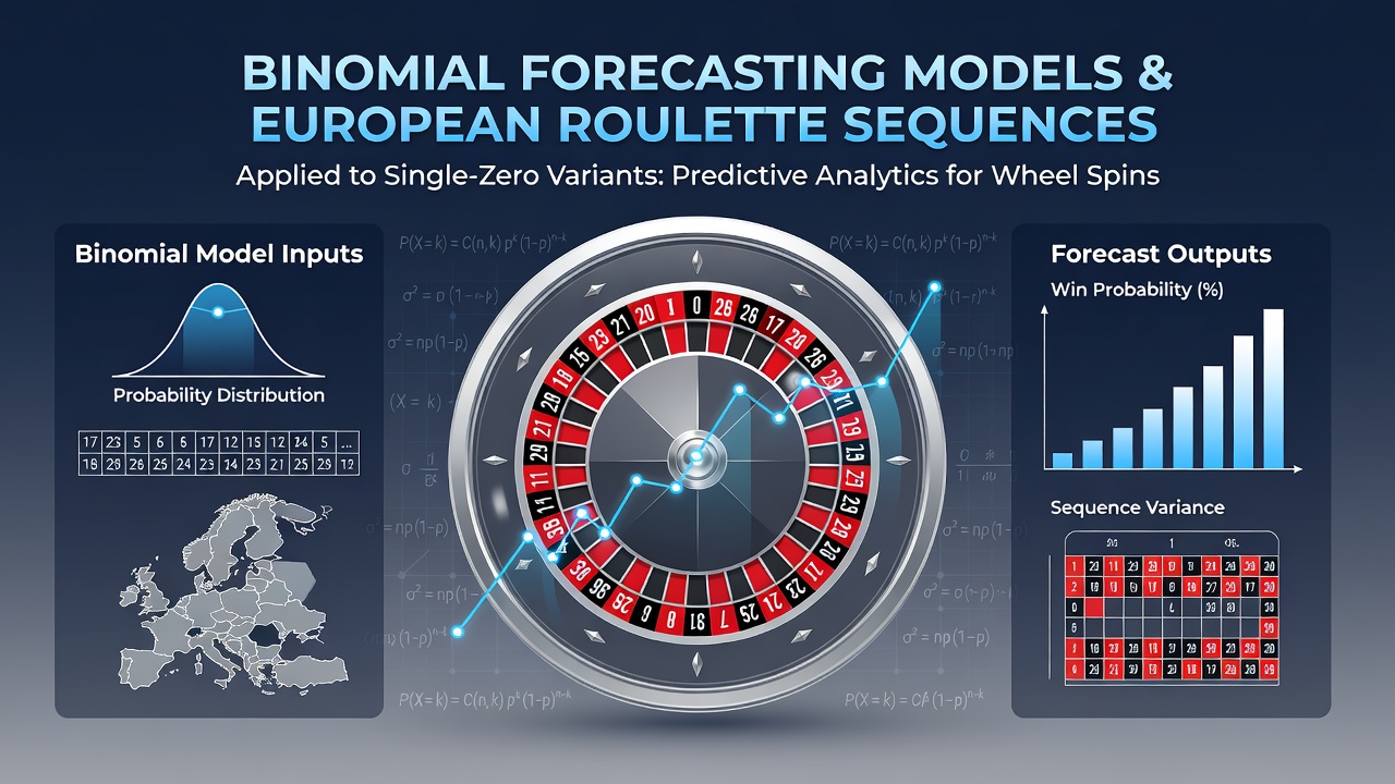 Diagram showing binomial probability distribution applied to single-zero roulette wheel outcomes
