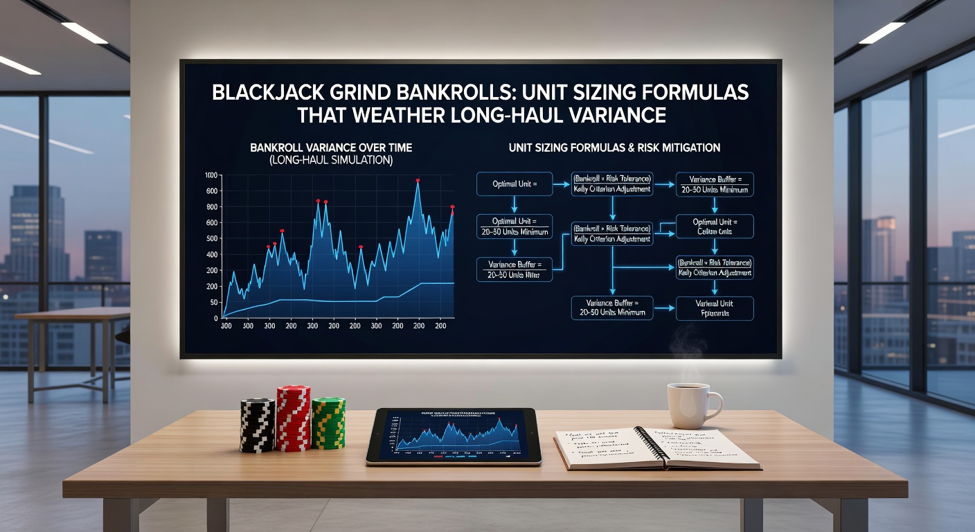 Formula charts comparing Kelly, half-Kelly, and fixed-unit bankroll growth curves over 50,000 hands