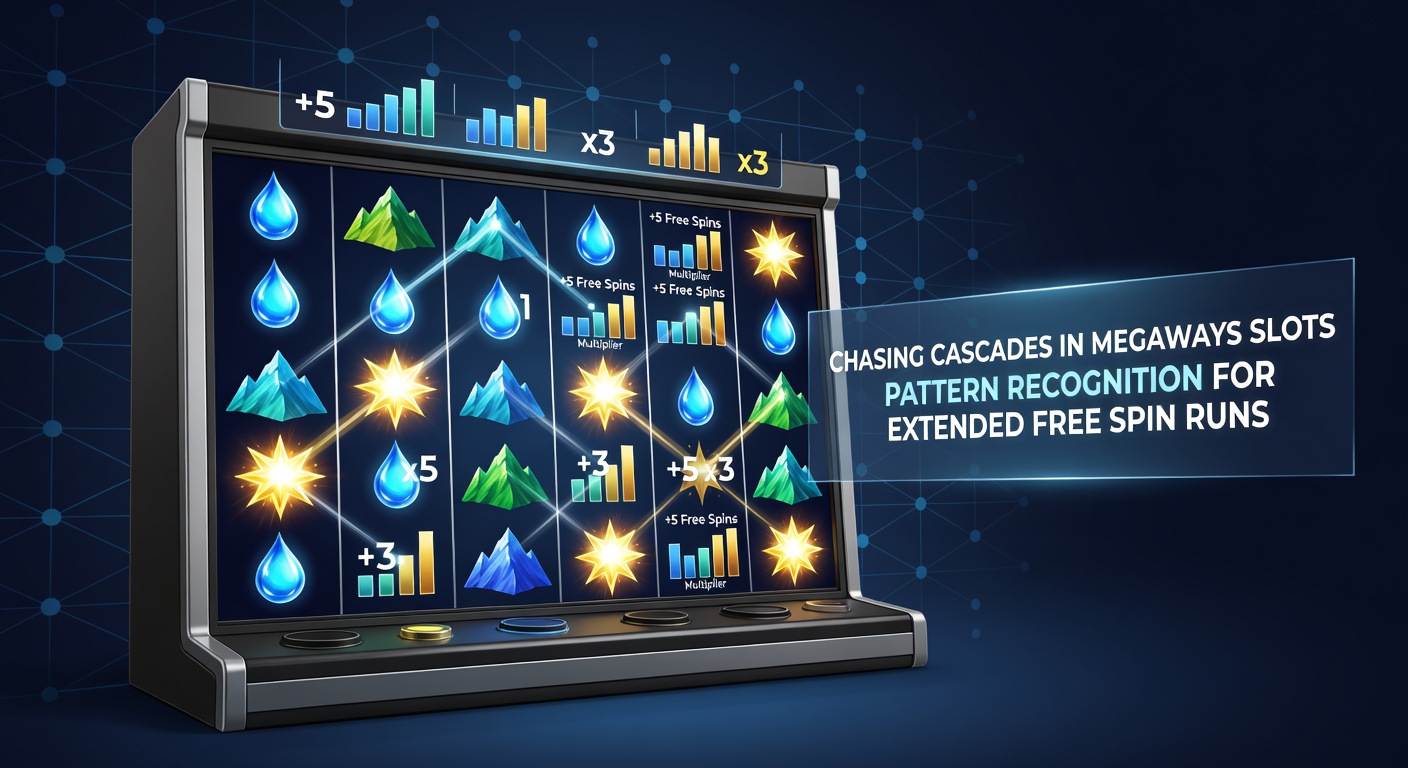 Vibrant Megaways slot reels cascading with winning symbols, illustrating chain reactions that trigger free spins