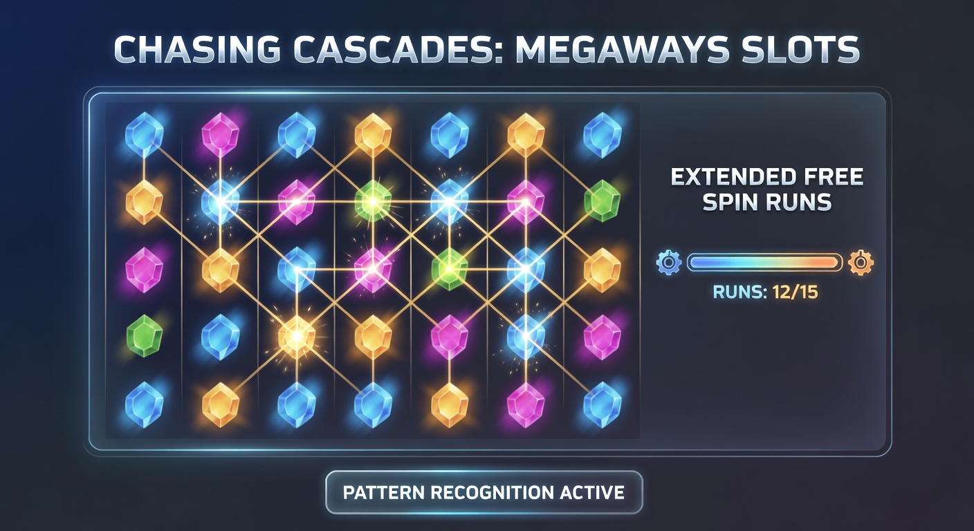 Close-up of a Megaways slot screen showing a massive cascade chain with multipliers escalating during free spins