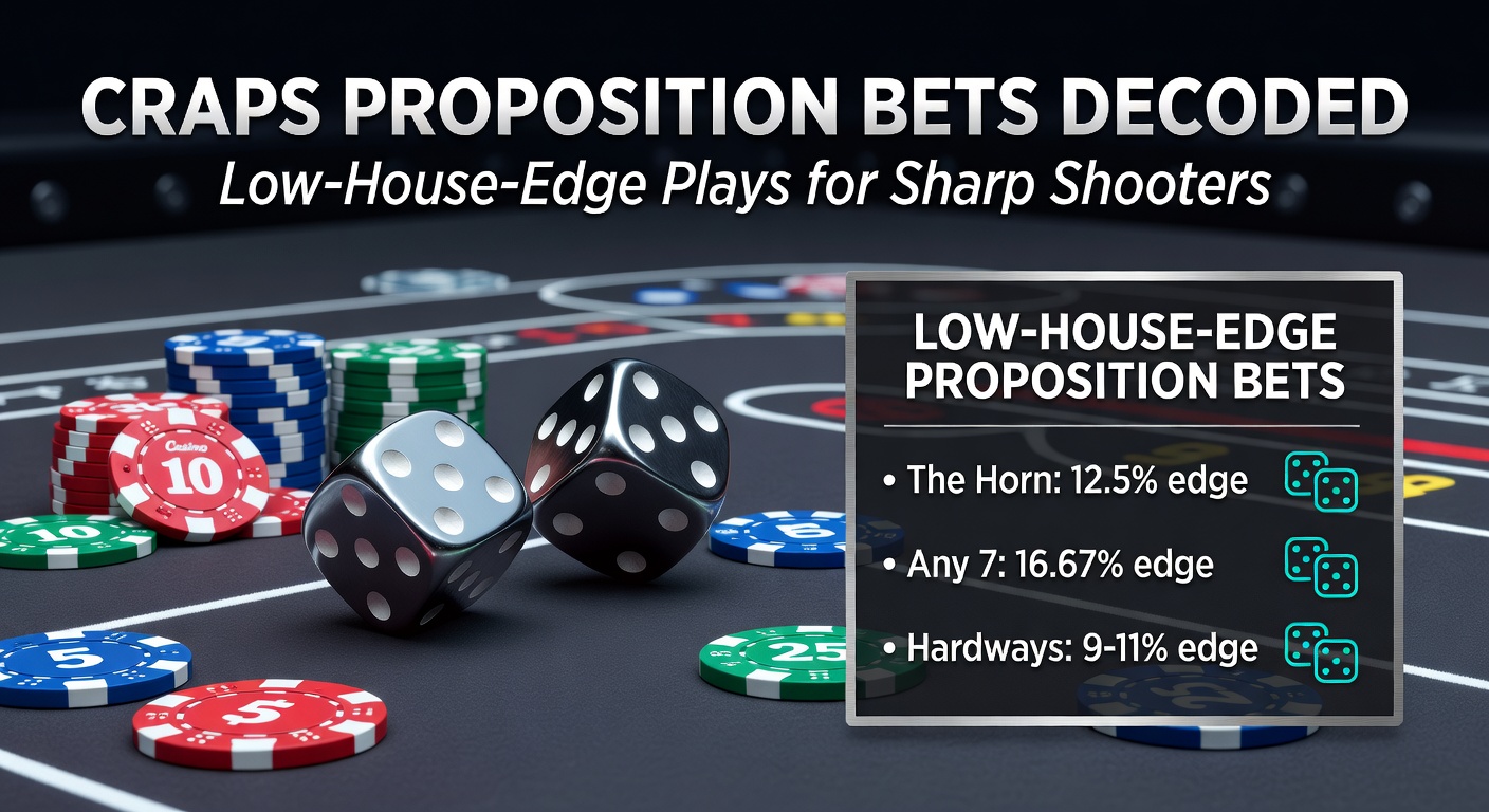 Craps table layout highlighting proposition bets in the center with colorful chips stacked around high-risk wager areas
