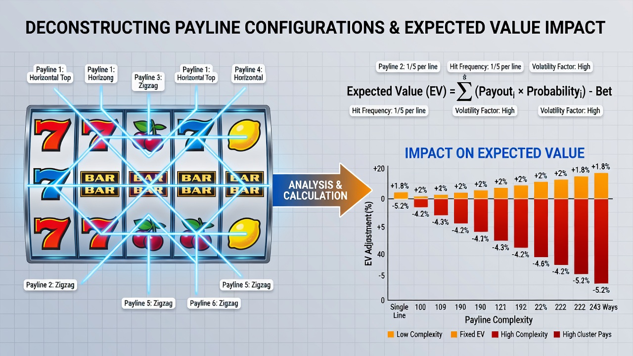 Chart illustrating expected value shifts across different payline counts in video slot simulations