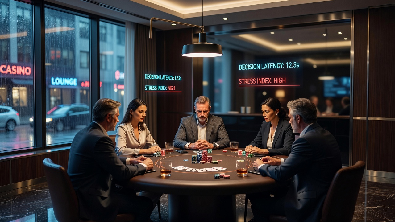 High-stakes card room interior showing lighting and table arrangements