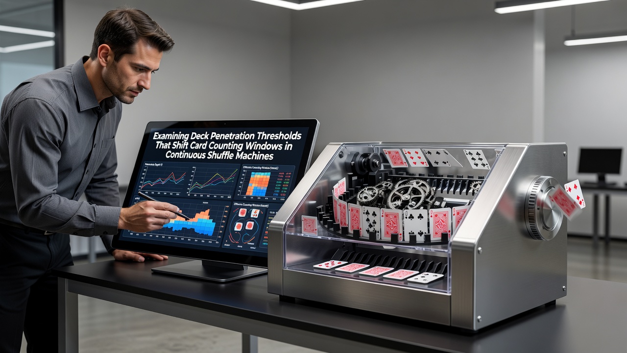 Diagram showing deck penetration levels and card counting windows in continuous shuffle machine setups