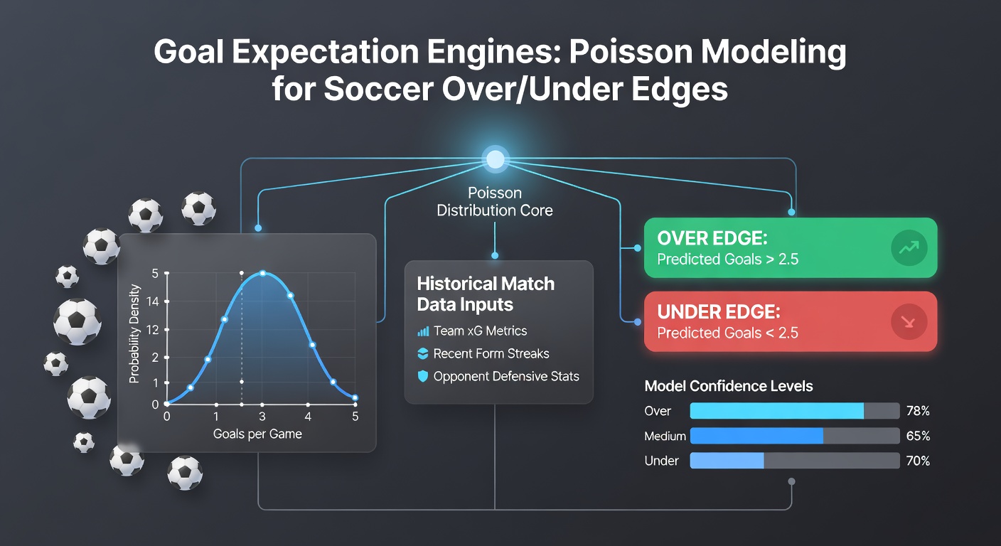 Visualization of Poisson distribution curves applied to soccer goal expectations, showing probability peaks for low-scoring matches