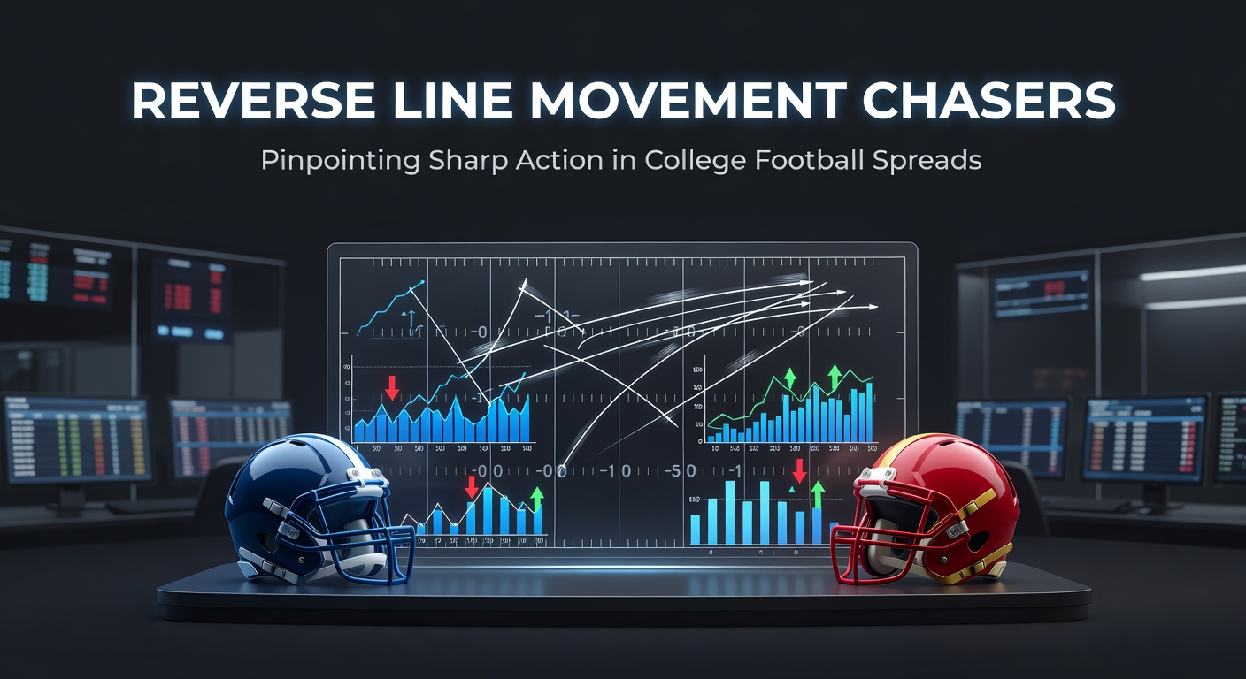 Line chart illustrating reverse line movement on a college football spread, with public betting percentages versus line shifts