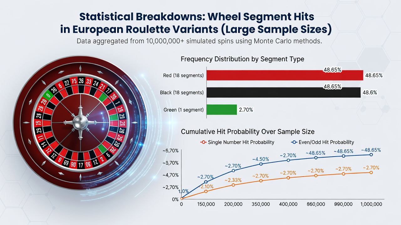 Graph illustrating variance and convergence in roulette segment hits from extensive testing