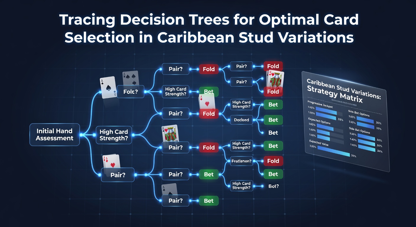 Decision tree diagram illustrating optimal raise and fold paths in Caribbean Stud Poker variants