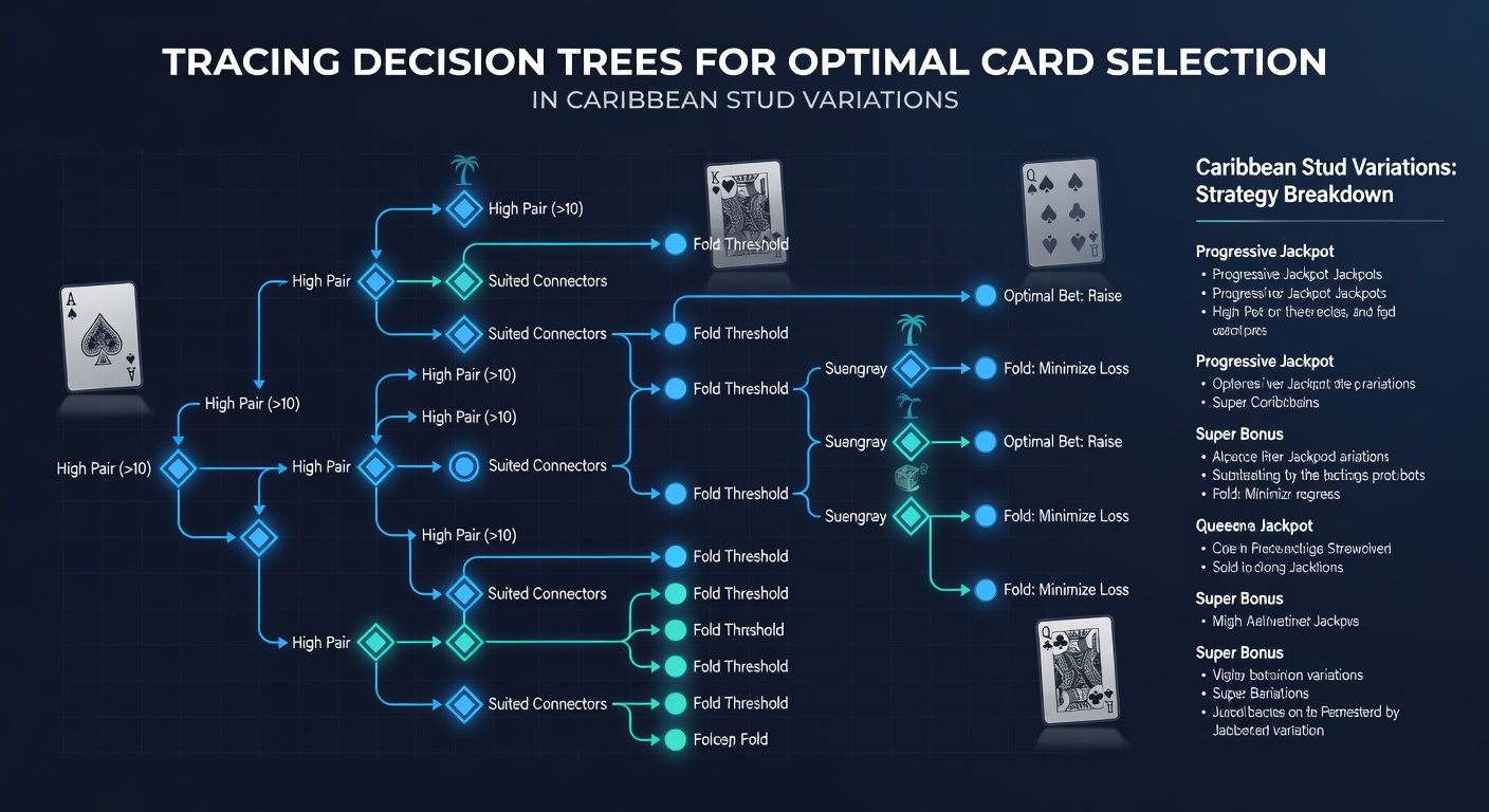 Flowchart showing probability branches for dealer qualification and jackpot triggers in Caribbean Stud