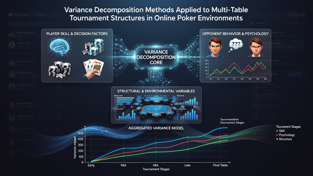 Data visualization of multi-table tournament variance components and player result distributions