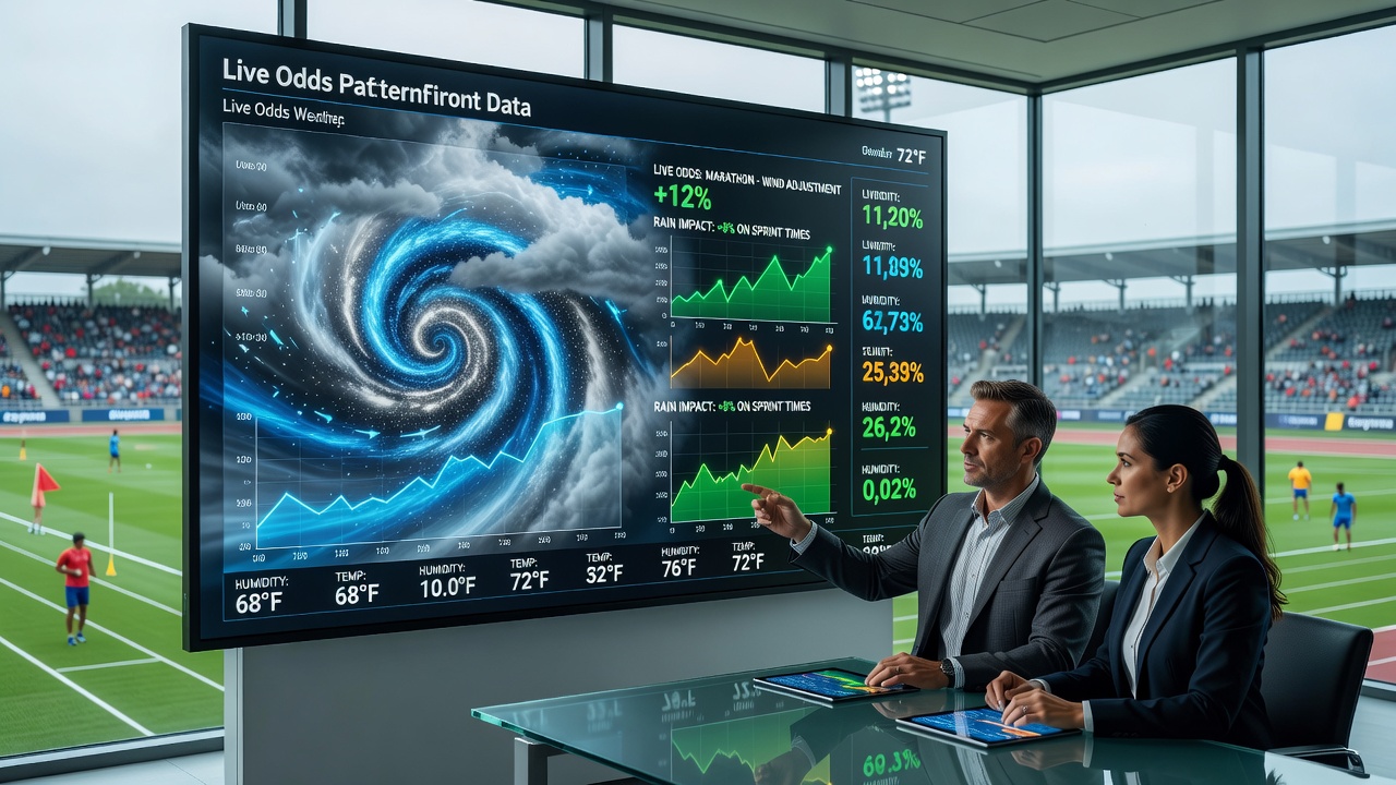 Live betting interface displaying dynamic odds adjustments based on incoming weather data during an outdoor match